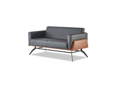 Divano Nero Marrone Divano a 2 Posti in Pelle Moderno Acciaio Inox Legno