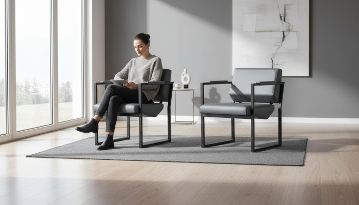 Set di sedie da ufficio poltroncina nera poltrona moderna 1 posto in pelle acciaio inox