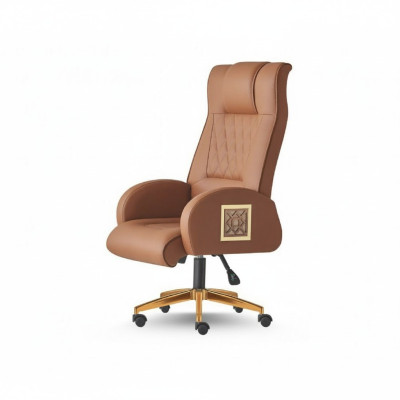 Sedia da ufficio marrone con rotelle moderne in pelle marrone per studio direzionale.