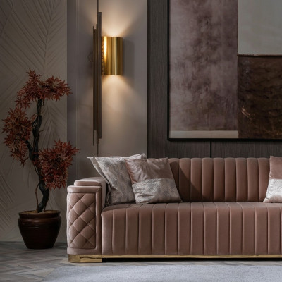 Divano 3 posti poltrona imbottita in pelle tessuto rosa nuovo moderno