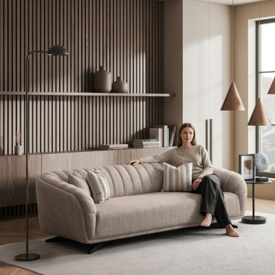 Divano 3 posti poltrona grigia tessuto design moderno nuovo