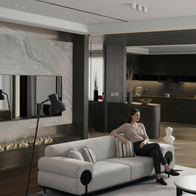 Divano 3 posti in tessuto design moderno grigio