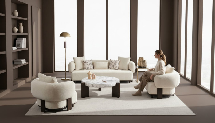 Divano 2x Set 3 posti poltrona Bianco Design Moderno Set Divano