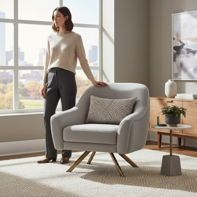 Poltrona Design Moderno Sedia Legno 1-Posto Moderno Imbottita