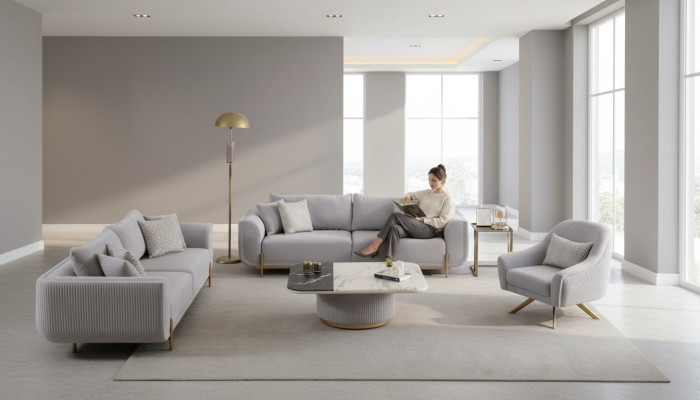 Divano 3+3+1 posti Nuovo Design Sofas Poltrone Tessuto Relax Moderno