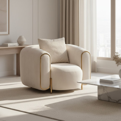 Poltrona di lusso beige stile soggiorno imbottitura tessile lounge moderna