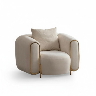 Poltrona di lusso beige stile soggiorno imbottitura tessile lounge moderna