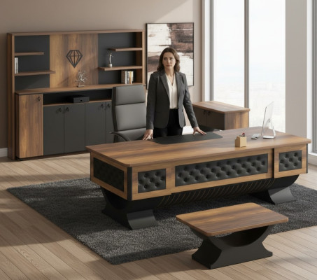 Set da ufficio credenza tavolino tavolo sideboard legno marrone nero 4 pezzi