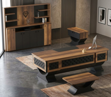 Set da ufficio credenza tavolino tavolo sideboard legno marrone nero 4 pezzi