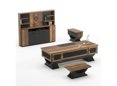 Set da ufficio credenza tavolino tavolo sideboard legno marrone nero 4 pezzi