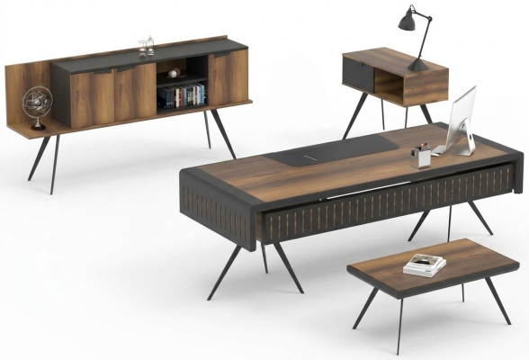 Set da ufficio marrone tavolino tavolo mobiletto tavolino in legno