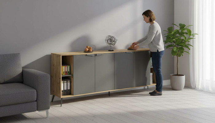 Armadio da ufficio Comò Scaffale Sideboard Studio Beige Grigio