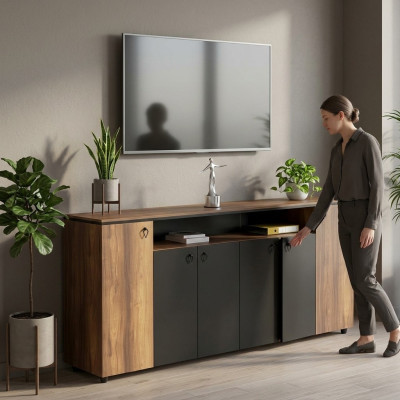 Mobiletto credenza armadio con ante per studio marrone nero