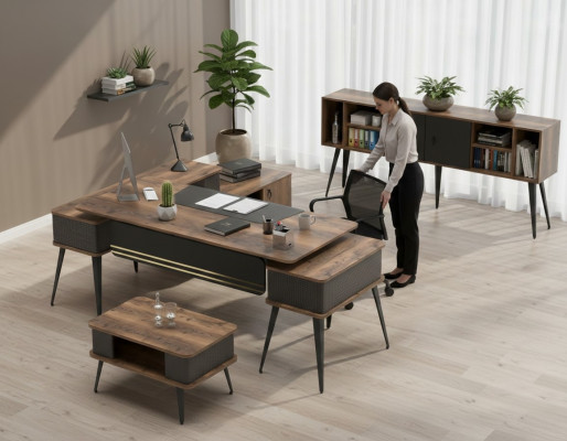 Set da ufficio tavolino tavolo mobile in legno ufficio marrone nero