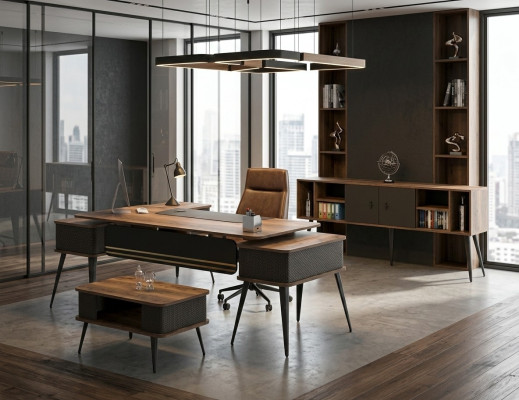 Set da ufficio tavolino tavolo mobile in legno ufficio marrone nero