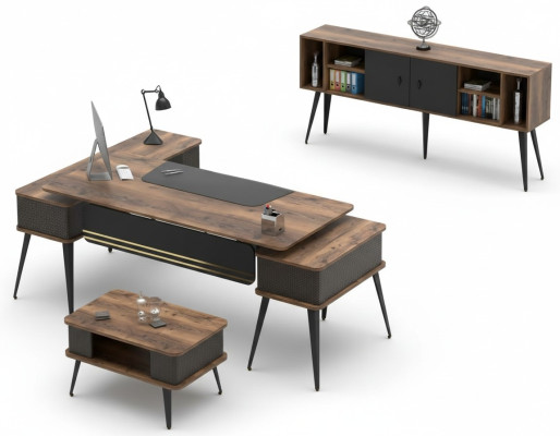 Set da ufficio tavolino tavolo mobile in legno ufficio marrone nero