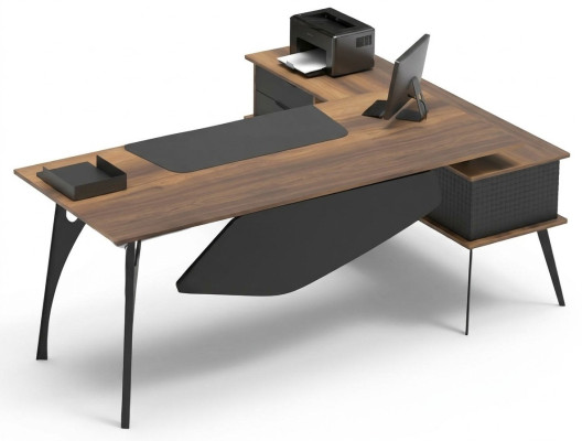 Scrivania L-Shape scrivania angolare tavolo di stoccaggio marrone nero