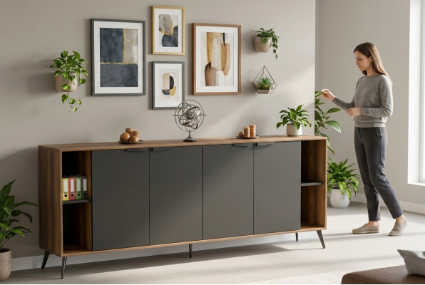 Comò Sideboard arredamento per ufficio studio armadio marrone nero