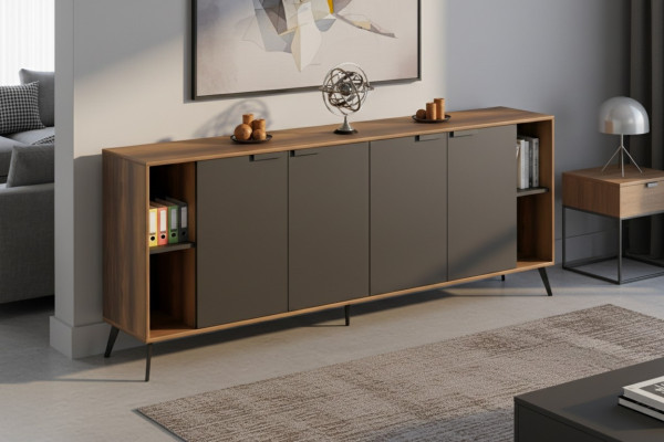 Comò Sideboard arredamento per ufficio studio armadio marrone nero