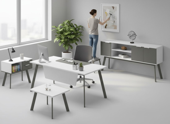 Set da ufficio completo tavolo sideboard comò tavolino 4 pezzi
