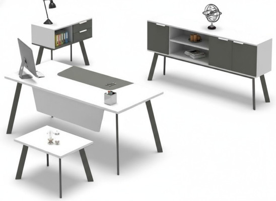 Set da ufficio completo tavolo sideboard comò tavolino 4 pezzi