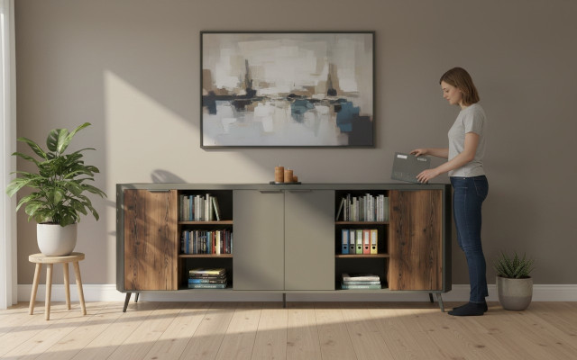 Armadio da ufficio armadietto sideboard in legno grigio marrone indipendente