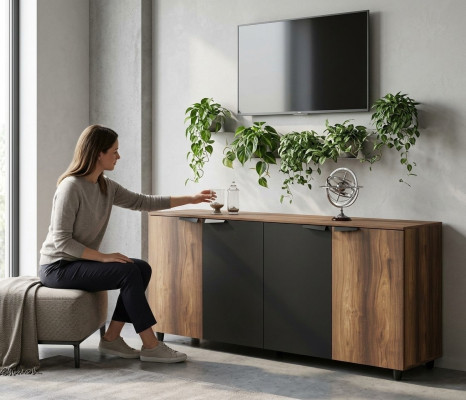 Armadio da ufficio armadietto sideboard comò stanza da lavoro marrone nero
