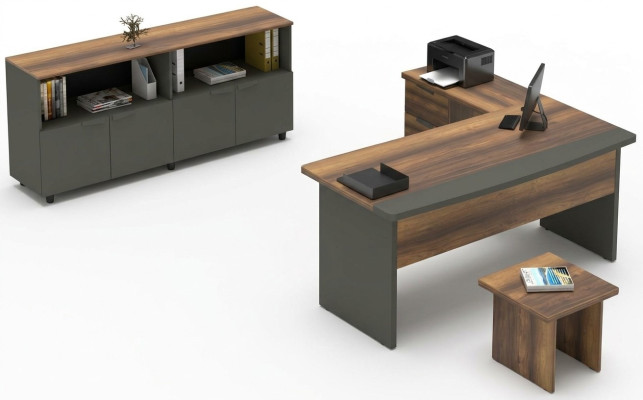 Set da ufficio tavolo sideboard tavolino contenitore legno grigio marrone