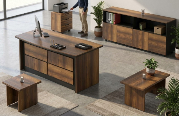 Scrivania da ufficio, mobile, sideboard, tavolino in legno marrone