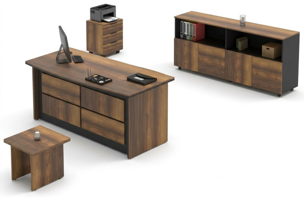 Scrivania da ufficio, mobile, sideboard, tavolino in legno marrone