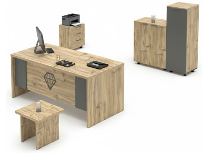 Set da ufficio in legno beige grigio tavolo armadio tavolino comò