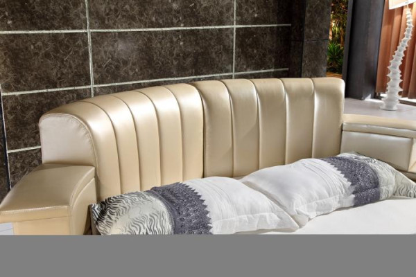Letto rotondo con illuminazione LED Divano letto moderno Beige Design Camera da letto