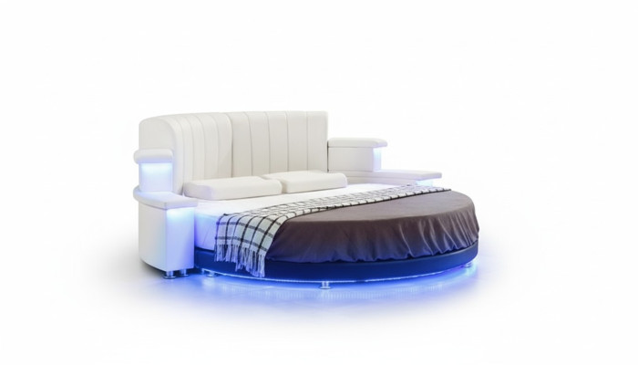 Letto rotondo con illuminazione LED Divano letto moderno Beige Design Camera da letto