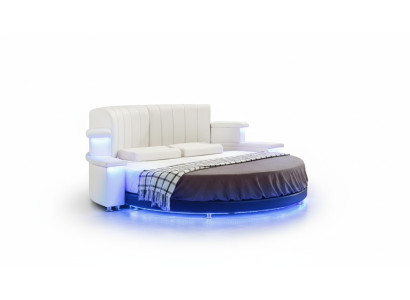 Letto rotondo con illuminazione LED Divano letto moderno Beige Design Camera da letto