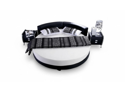 Letto rotondo nero con design moderno, dettagli eleganti e divano letto