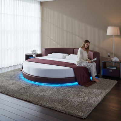 Letto rotondo Bordeaux con illuminazione LED Design moderno divano letto imbottito