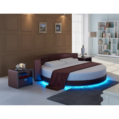 Letto rotondo Bordeaux con illuminazione LED Design moderno divano letto imbottito
