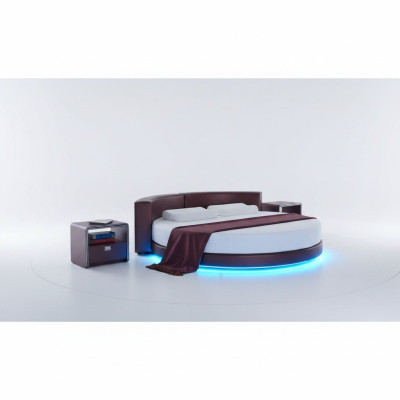 Letto rotondo Bordeaux con illuminazione LED Design moderno divano letto imbottito