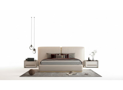 Letto beige di lusso con accenti dorati design moderno testata per camera da letto