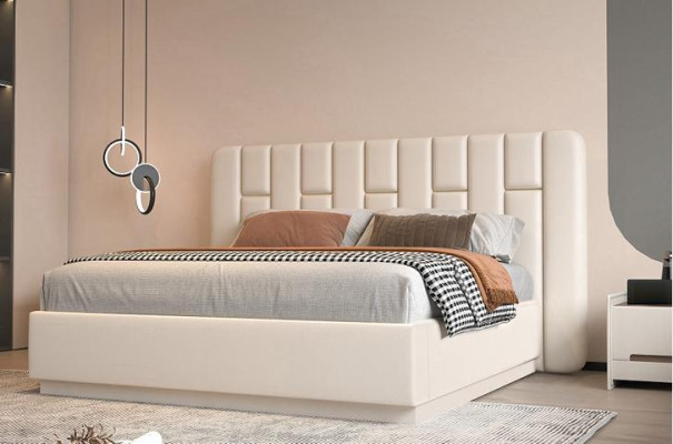 Letto beige di lusso con testiera trapuntata design moderno per camera da letto