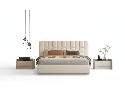 Letto beige di lusso con testiera trapuntata design moderno per camera da letto