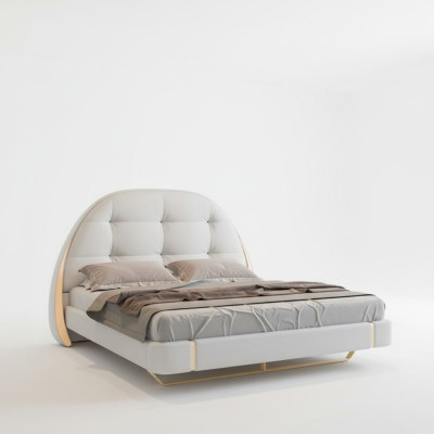 Letto grigio di lusso con accenti dorati testata rotonda design moderno camera da letto