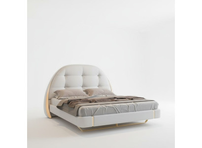 Letto grigio di lusso con accenti dorati testata rotonda design moderno camera da letto