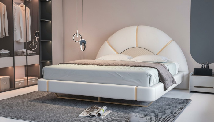 Letto di lusso con accenti dorati testata semicircolare design moderno camera da letto