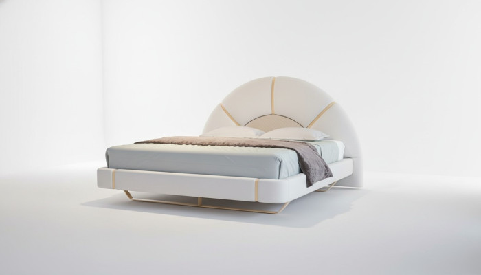 Letto di lusso con accenti dorati testata semicircolare design moderno camera da letto