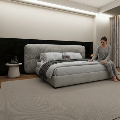Letto grigio di lusso con testiera imbottita design moderno camera da letto