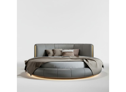 Letto rotondo esclusivo grigio beige in pelle design moderno per camera da letto