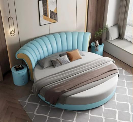 Letto rotondo esclusivo bianco beige in pelle design moderno camera da letto