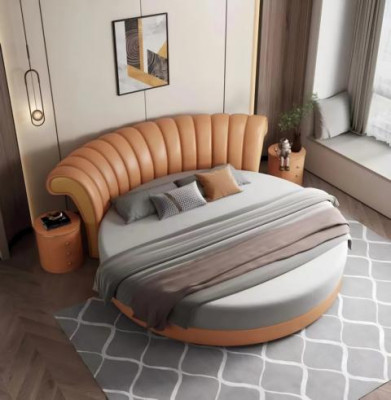 Letto rotondo esclusivo bianco beige in pelle design moderno camera da letto