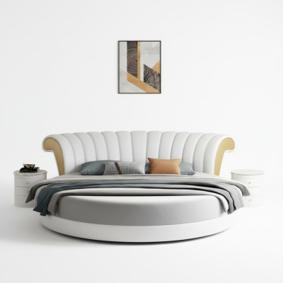 Letto rotondo esclusivo bianco beige in pelle design moderno camera da letto